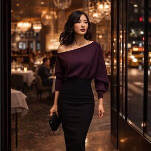 🌸Express Off-Shoulder Plum Knit Sweater NWT